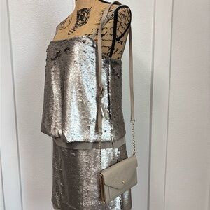 Nine West Metallic Silver and Beige Crossbody Bag